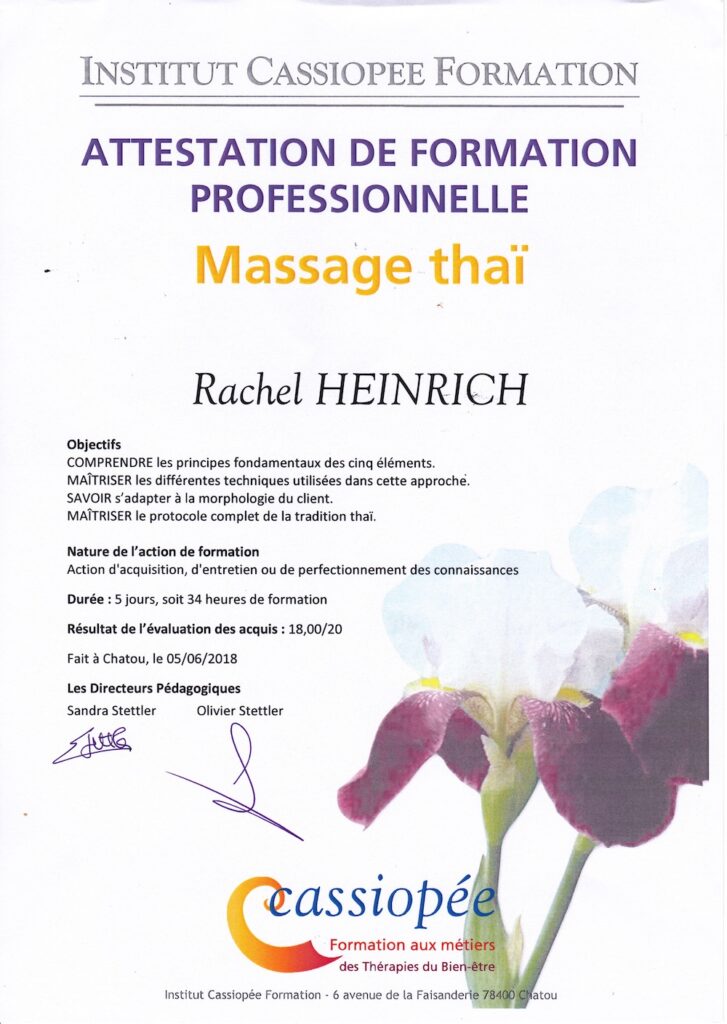 Massage -Certificat Massage Thaï