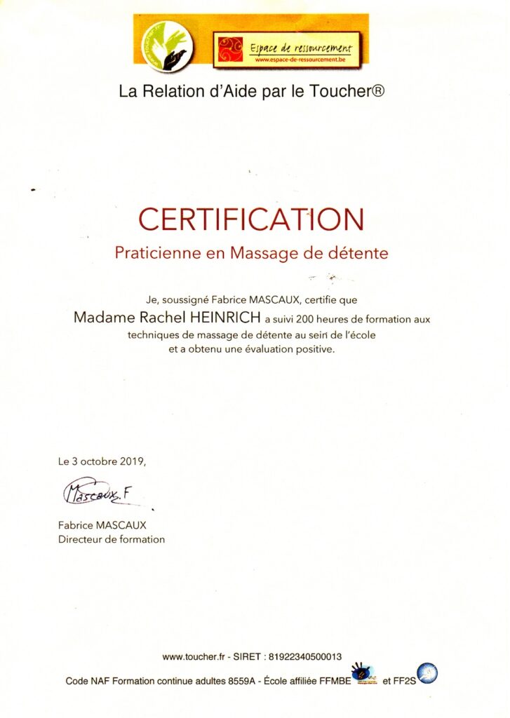 Massage - Certificat Massage détente